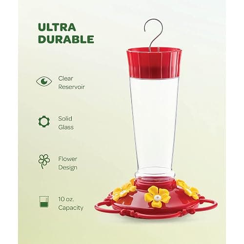 Hummingbird Feeder 10 oz Glass Hummingbird Feeders for Outdoors, with Built-in Ant Guard - Circular Perch with 5 Feeding Ports - Wide Mouth for Easy Filling/2 Part Base for Easy Cleaning thumbnail 5