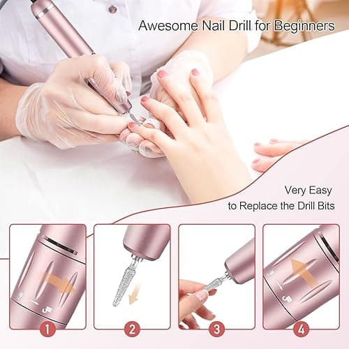 Professional Portable Nail Drill, 30000RPM Rechargeable Electric Nail File Machine Cordless E File Machine Set for Acrylic Nails for Remove Gel Polish Nail for Home & Salon Use,Pink - Pink thumbnail 7