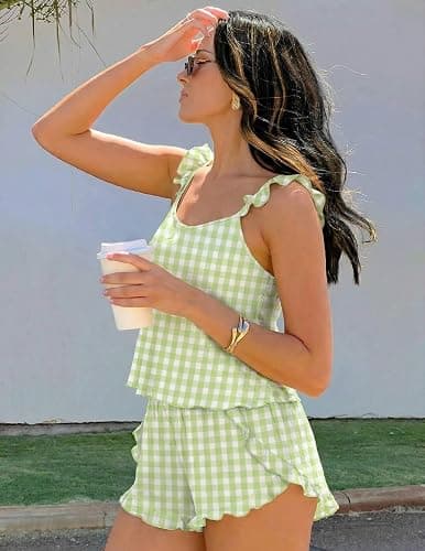 Ekouaer Womens Pajama Sets Ruffle Cami Top and Shorts 2 Piece Lounge Set Sleepwear, Summer Comfy Cute Bridal Pajama for Women thumbnail 5