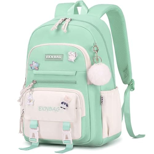 Tanou School Backpacks for Girls, 20 Liters Kawaii Girls School Bag with Pendant, Lightweight Nylon Childrens Backpack for Primary Junior School, Green thumbnail 8