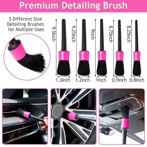 THINKWORK Pink Car Duster Interior Kit, Perfect Car Detailing Brush Kit for Cleaning Windows,Windshield,Dashboard and Air Vents Suitable for All Cars thumbnail 2