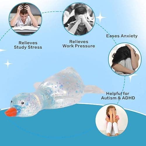 Duck Squishy Toy for Kids Ages 3+ & Adults, Stretchy Slow Rebound Malt-Sugar Style Squeeze Ball, Cute Sensory Fidget Toy for Desk, Travel, Party Favors & Stocking Stuffers(Blue) thumbnail 4
