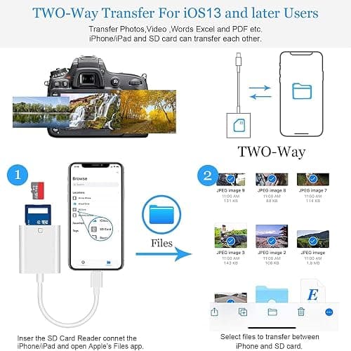 Lightning to SD Card Camera Reader [Apple MFi Certified] iPhone SD Card Reader, Memory Card Adapter Camera Card Viewer Reader for iPhone 14/13/12/11/X/XS/XR/8/7 iPad, Plug and Play thumbnail 5