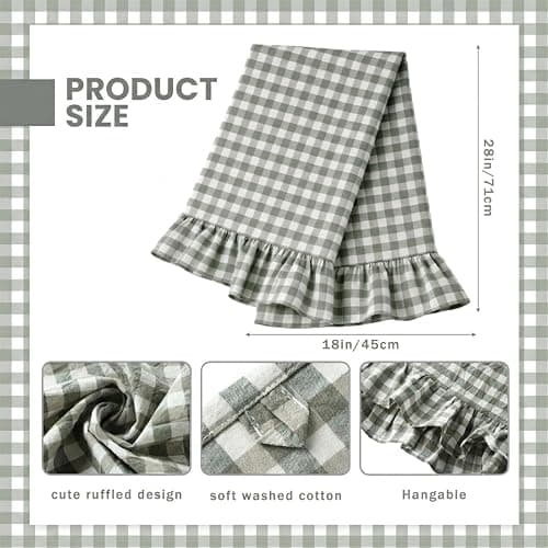 HunnmingRe Sage Green Kitchen Towels Set of 2, 100% Cotton Ruffled Gingham Dish Towels 18"x28" Tea Cloths Classic Plaid Pattern for Farmhouse Charm, Drying Dishes, Entertaining Guests thumbnail 3