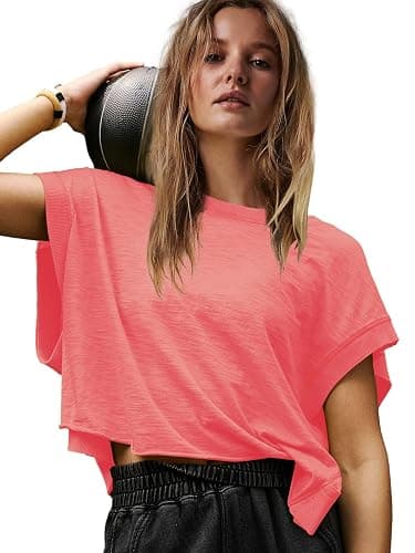 Panadila Womens Open Back Workout Top Oversized Workout T Shirts Backless Athletic Shirt Short Sleeve Baby Tee thumbnail 2