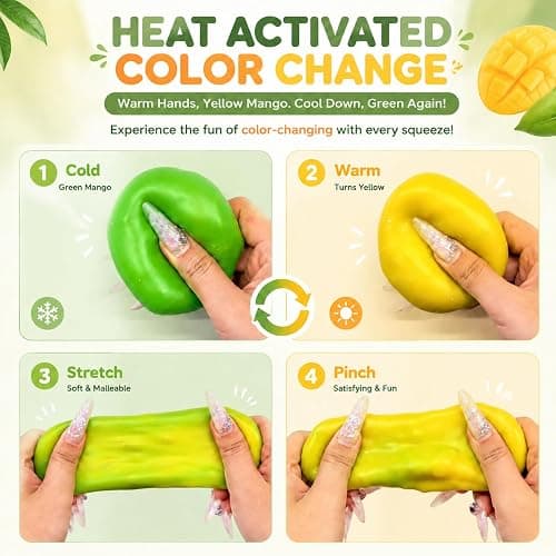 Crunchy Mango Squishy - Heat Activated Color Changing Mango Fidget Toy, Realistic Fruit Sensory Squeeze Ball with Crunchy ASMR Feel for Adults，1PC Mango thumbnail 6