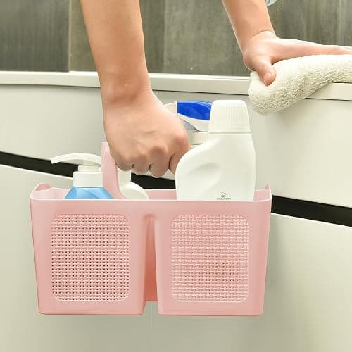 ALINK Portable Shower Caddy Basket with Compartments, Plastic Divided Cleaning Caddy Organizer Storage Tote with Handle for Bathroom, College, Dorm Room Essentials, Pink thumbnail 4