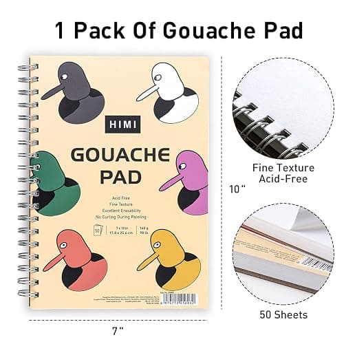 HIMI Gouache Pad 7X10''(98lb/160g) 50 Sheets Mix Paper Pad, Side Wire Bound, Fine Texture, in Gouache Acrylic Art Pad for Sketching, Ink Sketch Book, Art Supplies Drawing Pad Gift （Bird） thumbnail 3