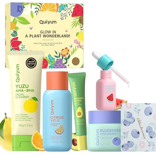 QUIYUM Fruit Skin Care Set, 5 Daily Routine Beauty Skin Care for Teens Girls - Gentle Skincare Gift Sets, Facial Care Set for Women,Travel Sets - Image 1