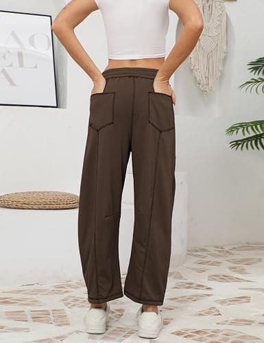 Athlisan Womens Baggy Barrel Pants Wide Leg Lounge Drawstring Sweatpants with Pockets thumbnail 2