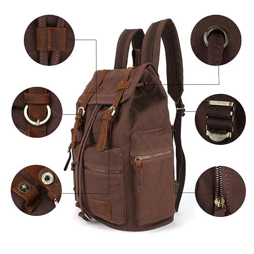 YUHAN Canvas Backpack Unisex Vintage Casual Rucksack Laptop Daypacks MacBook Bag Schoolbag Student Bookbag Satchel Hiking Camping Bag Coffee thumbnail 5