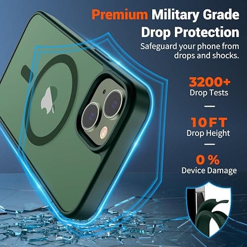 SUPFINE Magnetic for iPhone 14 Case & iPhone 13 Case (Compatible with MagSafe)(Military Grade Drop Protection) Slim Translucent Matte Shockproof Phone Cover,Forest Green thumbnail 3
