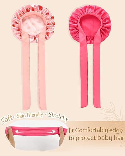 YANIBEST 2 PCS Baby Bonnet Silk Satin Bonnet for Kids Sleeping Cap Curly Natural Hair Silk Bonnets for Girls Boys Infant thumbnail 3