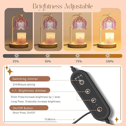 Cinsenten Adjustable Flower Candle Warmer Lamp with Timer, Lotus Tulip Glass Warmer Light for Jar Candles, Electric Wax Warming Melter, Gifts for Women Mom, Vintage Bedroom Decor (Pink) thumbnail 5