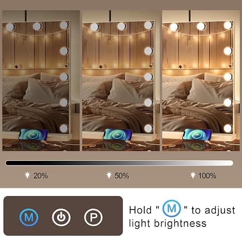 Hollywood Vanity Mirror with Lights,14 Dimmable Bulbs,3 Color Lights,10X Magnification,Makeup Mirror with Lights,Touch Control, Aluminum Metal Frame 50x42cm(20x16.5in) thumbnail 8