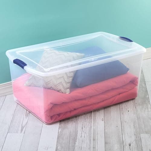 2 Pack 105 Quart Extra Large Clear Plastic Storage Bins with Lids & Blue Latches, Heavy Duty Stackable Organizer Bins for Home, Closet, Bedroom, Garage, Dorm thumbnail 2