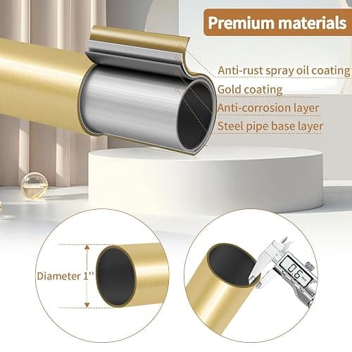ZYRW Gold Curtain Rod, Room Darkening Rods for Windows 28 to 48 Inches(2.3-4Ft), Wrap Around Curtain Rods, Heavy Duty Blackout Drapery, Modern Decorative Window Treatment Rod, Gold thumbnail 3