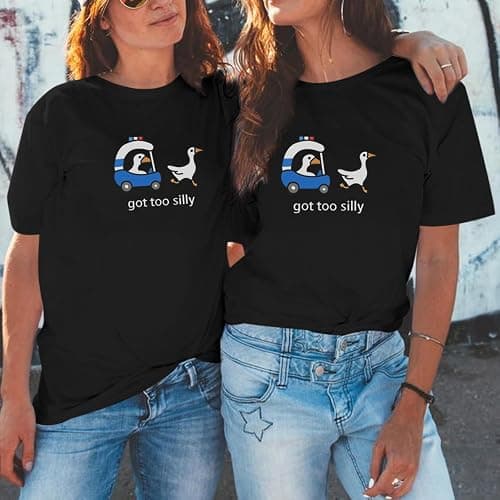 Migxsaf Got Too Silly Goose T Shirt Funny Cute Shirts for Women Ducks Car Printed Graphic Tees Short Sleeve Summer thumbnail 2