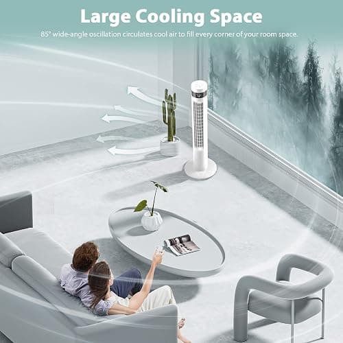 Antarctic Star Tower Fan Portable Floor Fans 85°Oscillating Fan 36'' Quiet Cooling 12H Timer Remote Control Standing Bladeless Electric 3 Speeds Wind 3 Modes Bedroom Office(36 inch, White) thumbnail 4