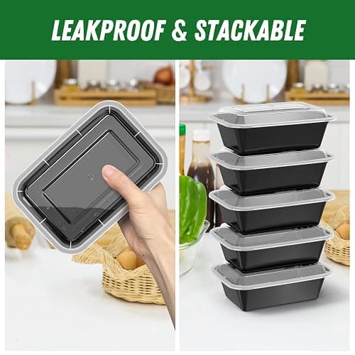 Dealusy 50 Pack (100-Piece) 24 oz Meal Prep Containers Reusable with Lids, Sturdy Leakproof & Food Safe, Microwave, Freezer, Dishwasher Safe Prep Containers, To Go Take Out Plastic Food Storage thumbnail 5