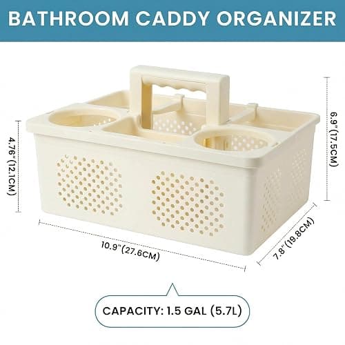 KMV Dorm Room Portable Shower Caddy with Adjustable Compartments - Ventilated Drainage Design with Handles, Perfect Toiletries Organizer for College Dorms-beige thumbnail 3