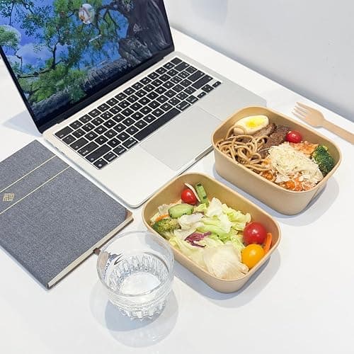 50-Pack 22oz Kraft Paper Bowls Disposable with Lids and Wooden Forks, Disposable Meal Prep Containers Paper Food Prep Containers with Lids, To Go Container for Hot Soup/Salad, Freezer & Microwave Safe thumbnail 9