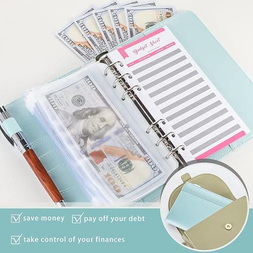 NICOOTHBudget Binder Cash Envelopes A6 Money Saving Binder with Zipper envelopes (Navy Blue) thumbnail 5