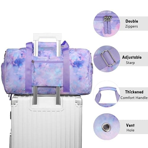 Vipdeal Purple Girls Duffle Bag for Travel, Kids Duffle Bag Large Weekender Overnight Bags with Kids Toiletry Bag Set Shoe Compartment Carry on, Tie Dye thumbnail 4
