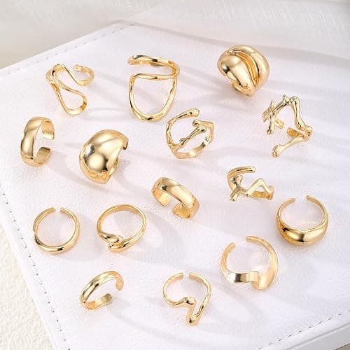 ZOVOLI Golden Chunky Rings for Women Non Tarnish 14k Stackable Dome Statement Rings Sets Vintage Dainty Knuckle Open Midi Finger Rings Jewelry Pack for Gifts thumbnail 5