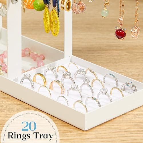 Jewelry Organizer Stand, Jewelry Holder Tree and Storage, Super Large Capacity, 72 Earring Holes, 12 Necklace Hooks, 20 Rings Slot, 2 Bracelet Bars, Assemble Not Required, Size 3.94*9.84*13.78 Inch thumbnail 7
