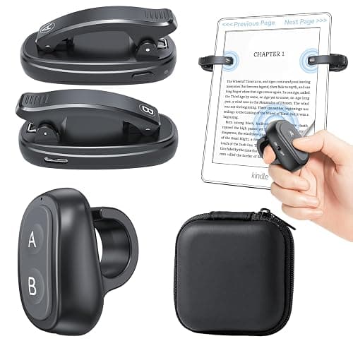 [2 Clips] Finger Ring Kindle Page Turner Remote Control for Paperwhite: Rechargeable Wireless Clicker for Reading on Bed for iPhone Android iPad, Camera Shutter & Video Record Accessories (Black) - Image 1