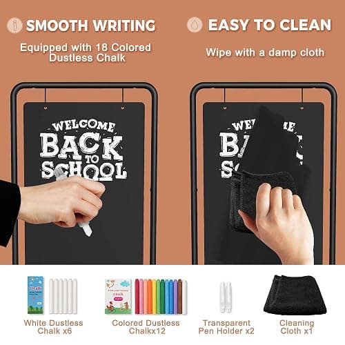 SELEAD Metal Swinging Chalkboard with Wheels - 40”x21” Large Rolling Menu Sign Board, Outdoor Indoor Double Sided Sidewalk Chalk Board Pizarra for Business, Event, Party thumbnail 7
