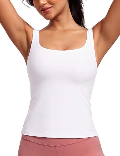 CRZ YOGA Butterluxe U Neck Tank Tops for Women - Padded Athletic Workout Camisole Crop Tops with Built in Bra - Image 1