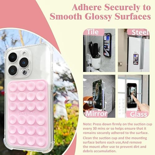 Anteel 2 Pack Silicone Suction Phone Case Adhesive Mount, Upgraded Thickened and Enhanced Suction Power Sticky Phone Grip, Hands-Free Sticky Phone Holder, 2.28"x3.46" (LPK&TP) thumbnail 4