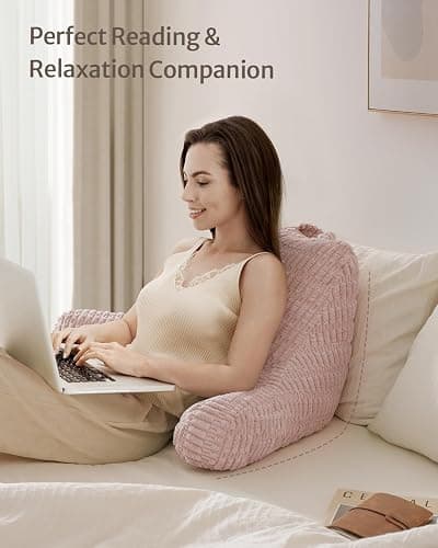 Blissful Diary Reading Pillow, Backrest Pillow with Shredded Memory Foam for Adult & Children, Designed for Bed and Couch Sitting Up, Includes Arms, Pockets and Washable Cover, Pale Pink thumbnail 6