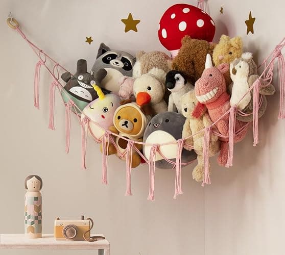 Stuffed Animal Storage Hammock Corner Net - Pink Room Christmas Decor for Teen Girls - Toys Storage Hanging Stuff Animal Organizer Holder Cute Stuff - Boho Nursery Dorm Bedoom Decor Aesthetic thumbnail 6
