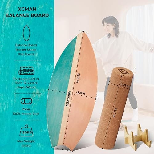 XCMAN Surf Balance Board Trainer with Roller Wooden Exercise Balancing Stability Trainer - Non Slip Surface for Adults Kids|Balance Board for Surfing,Snowboarding,Skateboarding,Hockey,Yoga Training thumbnail 3
