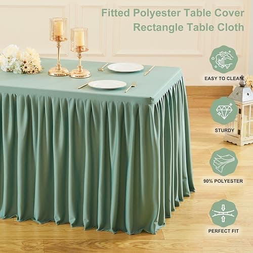Wish Care 2 Pack Sage Green Rectangle Table Clothes for 6 Foot Tables, Polyester Fitted Tablecloths 6t Stretch Table Cover for Wedding, Birthday, Parties, Trade Show, Craft Show thumbnail 6