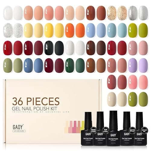 GAOY 36 Pcs Gel Nail Polish Set, 32 Colors All Season Gel Polish Kit Red Black White Nude Glitter with 4 Pcs Soak off Base Glossy Matte Top Coat & Builder for Nail Art DIY Manicure at Home - Image 1