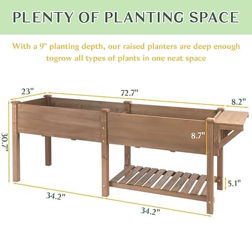 Raised Garden Bed Outdoor with Legs, 81"x 23" x 31" Elevated Wood Planter Box Stand for Backyard Patio, Garden Flower Beds with Liner Hooks Divider Panel Drainage Holes, Gift for Gardening, Brown thumbnail 2