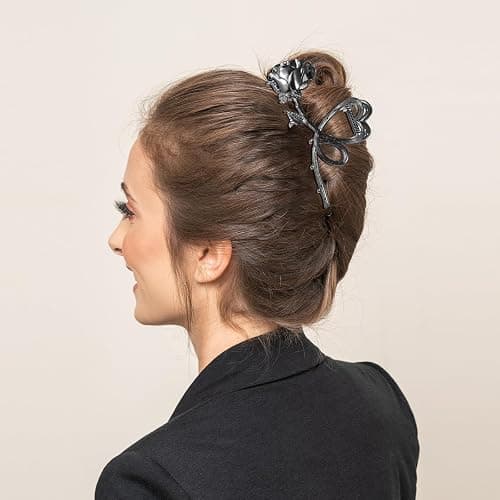 Mabor Flower Hair Claw Clips Black Rose Hair Clips Large Heart Hair Jaw Clips Metal Hair Claws for Women Girls Goth Hair Accessories Strong Hold Vintage Hair Clamps thumbnail 5
