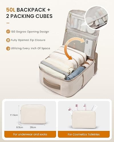 LOVEVOOK Sac à dos de voyage cabine avec compartiment à chaussures séparé, 40L pour femmes avec compartiment humide et sec, pour ordinateur portable de 17 pouces, bagage à main pour voyage. thumbnail 3
