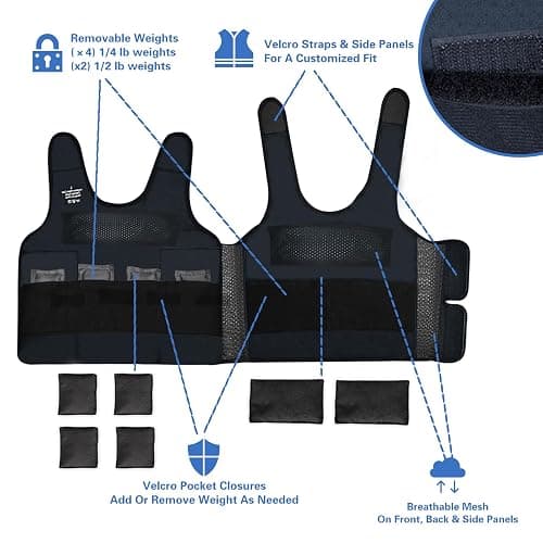 Vest for Kids (Medium, Ages 8+) Compression Vest for Kids, Including 6 Removable Weights Black thumbnail 3