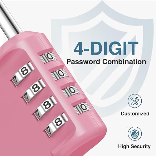 Puroma Combination Lock 4 Digit Gym Locker Padlock Waterproof, 1 Pink Rose | For School Fence Toolbox, Resettable, Outdoor, Crack Cutting Resist, Hardened Steel Shackle, Side Window Large Number thumbnail 3