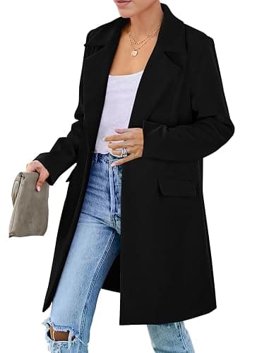 PRETTYGARDEN Women's 2025 Spring Fall Long Blazer Jackets Long Sleeve Lapel Pockets Loose Fit Work Casual Blazers Outerwear - Image 1