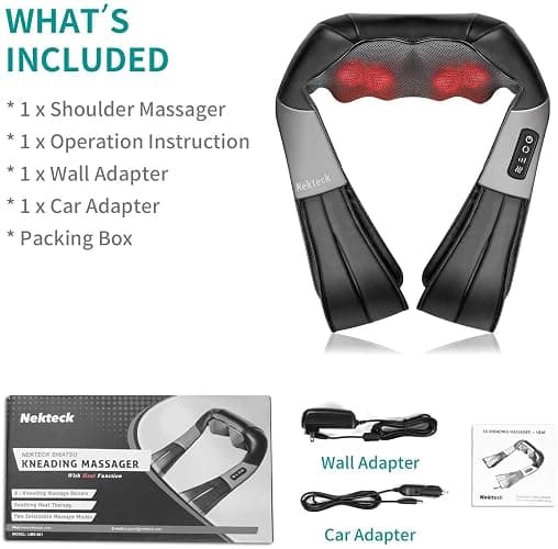 Nekteck Shiatsu Neck Massager for Pain Relief Deep Tissue with Heat, 3D Kneading Massage Pillow Back Shoulder Massagerfor Body Muscle, Plug-in Use for Home Office Car, Gifts for Mom Dad Him Her thumbnail 9