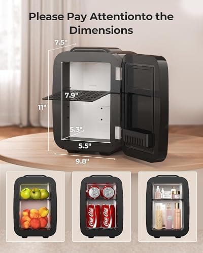 BEICHEN Mini Fridge, 4 Liter/6 Can Portable Refrigerator for Bedroom Office Dorm Car– Fast Cooling, Low Noise, 100-125V AC/5-12V USB Small Compact Refrigerator for Skincare, Food, Drinks(Black) thumbnail 3