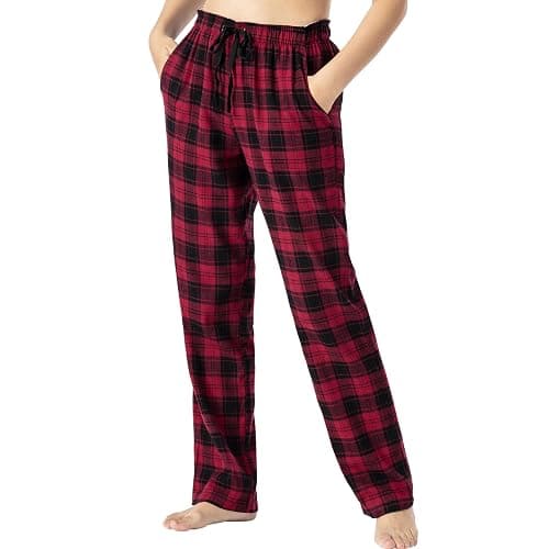 Womens Cotton Pajama Pant Plaid Lounge Bottom Home Pjs Loungewear Sleepwear | Cotton Beathable Comfy Fabric,Adjustable Drawstring Waistband Waist,Two Side Pocket,Open Wide Leg Plaid Pjs Lounge Pant thumbnail 4
