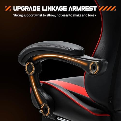 Sweetcrispy Video Game Desk Chair - Ergonomic Computer with Footrest and Comfy Lumbar Support, PU Leather Recliner with Headrest, Fixed Up Armrest, Height Adjustable with 360° Swivel, for Adults, Red - Red - high back thumbnail 5