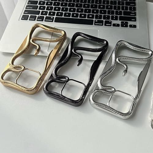 Solid Color Hollow Snake Electroplated Soft Phone Case, Stylish Hollow Snake Shaped Electroplated Phone Case, Mini Shockproof Snake Phone Case for iPhone 15/16 Pro max (Gold,for iPhone15) thumbnail 5